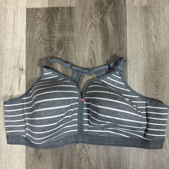 Cacique Bra Size‎ 54C Gray Striped Lightly Lined No-Wire Full Coverage Lace Back - Picture 3 of 11